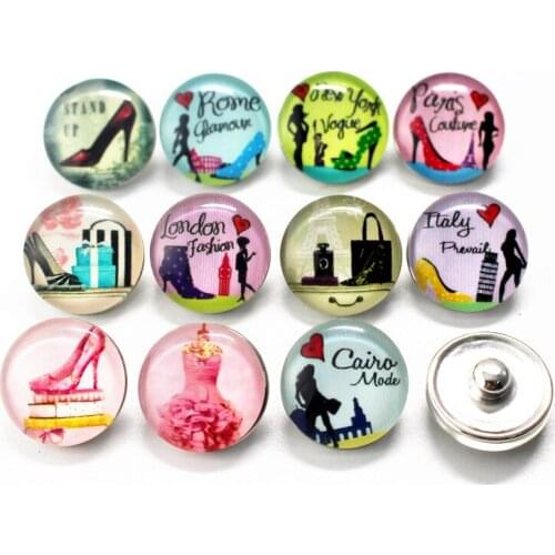 New Arrival 12pcs/lot glass bag snap buttons lipstick 18mm leather clasp snap button Bangles snap bracelet jewelry