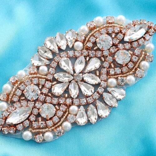 Garment DIY Handmade Pearl Applique Wedding Dresses Silver Crystal Rhinestone Bridal Wide Gold Beaded Accessories S171