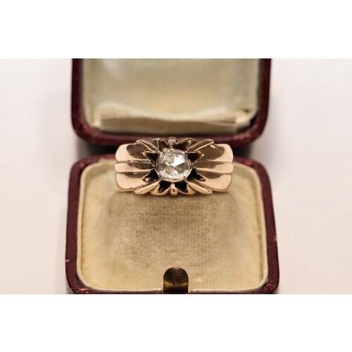Antique Original Victorian Time 14k Gold Natural Rose Cut Diamond Decorated Solitaire Amazing Pretty Ring