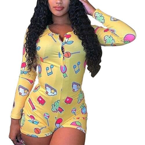 Sexy Clothes For Adults 2020 Newest Autumn Winter Long Sleeve V-neck Funny Pattern Print Pajama Romper Women Christmas Nightwear