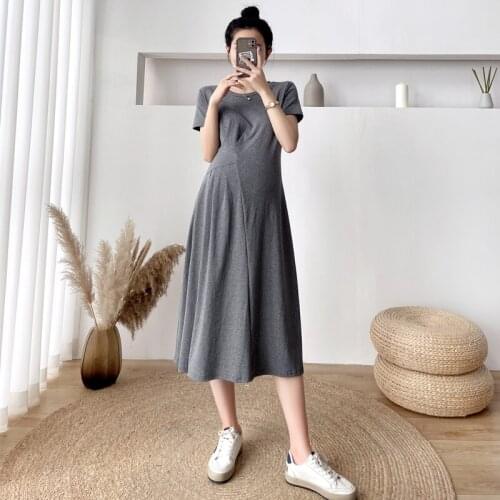 Long Dress Popular Pure Color Slim Waist Pregnant Womens Dress Soft Comfortable Cotton Spot Vestidos Gestante Pregnancy Dress