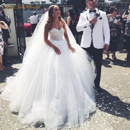 Princess Lace Appliques Top Tulle Skirt Wedding Dresses Sweetheart Sleeveless Ball Gown Bridal Gowns Custom Made