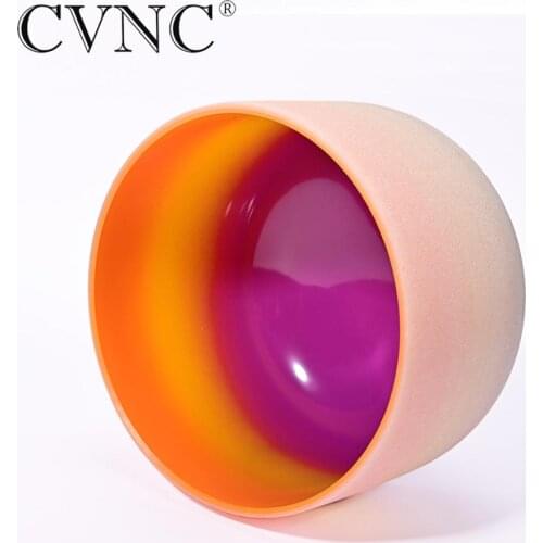 CVNC 8 Inch D Navel 440Hz 432Hz Orange Rainbow Chakra Quartz Crystal Singing Bowl
