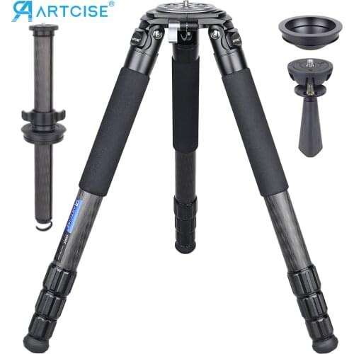Professional Tripod for Camera AS90C Heavy Duty Carbon Fiber Tripod Stand with Low Profile Panoramic Ball Head 75mm Bowl Adapter