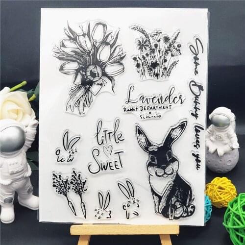 14*18CM Flower Bunny Transparent Clear Stamps / Silicone Seals Roller Stamp For DIY Scrapbooking Photo Album/Card Making
