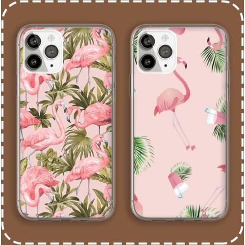 Pink flamingo Phone Case Transparent for iPhone 6 7 8 11 12 s mini pro X XS XR MAX Plus cover funda shell