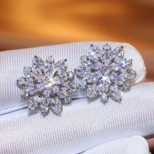 8 Style Luxury Dainty Double-Deck Zircon Flower Stud Earring For Women Trendy Female Jewelry Party Accessories Birthstone Gifts