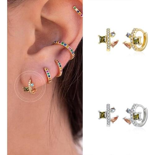 YUXINTOME 925 Silver Ear Buckle Exquisite Hoop Earrings for Women Colorful Crystal Huggie Earring Korean Fashion Females Jewelry