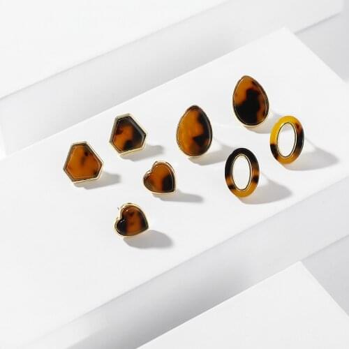 4 Pair/Set Vintage Geometric Heart Tortoiseshell Acrylic Alloy Stud Earrings Water Drop Oval Small Cute Bijoux Jewelry Gift