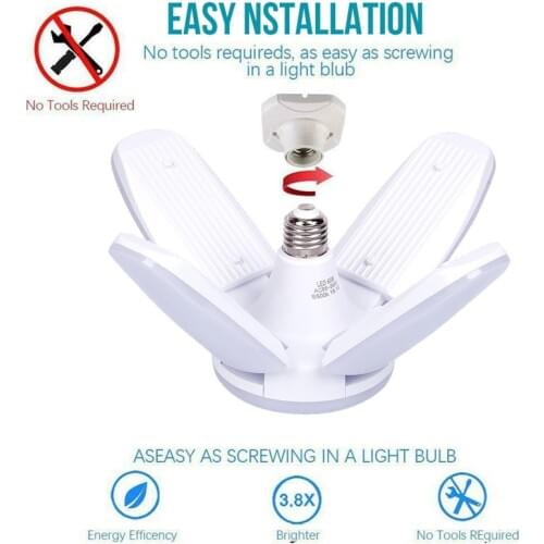 60W Foldable Fan Blade LED Pendant Lights No Flicker B22 E27 LED Bulb 220V 360 Degrees Angle Adjustable Branch Ceiling Lamp