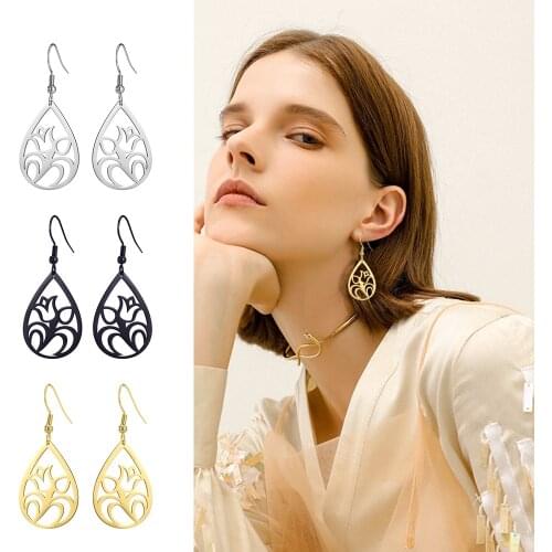 SKYRIM Vintage Hollow Statement Womens Earrings In Jewelry Stainless Steel Water Drop Shape Geometric Earring 2021