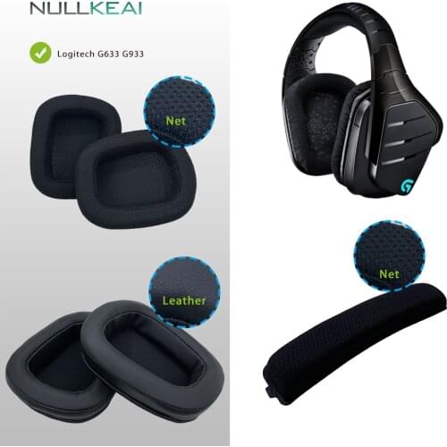 NULLKEAI Replacement Parts Earpads For Logitech G633 G933 Headphones Earmuff Cover Headband Cushion Cups Sleeve pillow