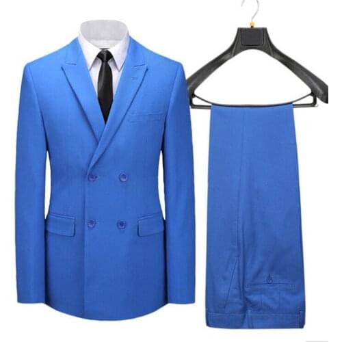Stylish mens suits double-breasted suit Mens grooms suit with guitar incense lapel blue factory custom shirt and trousers