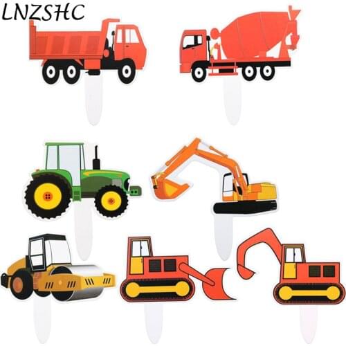 Construction Vehicle Cupcake Toppers Car Kids Birthday Excavator Cake Dessert Insertion Topper Decoration Party Favors Supplies