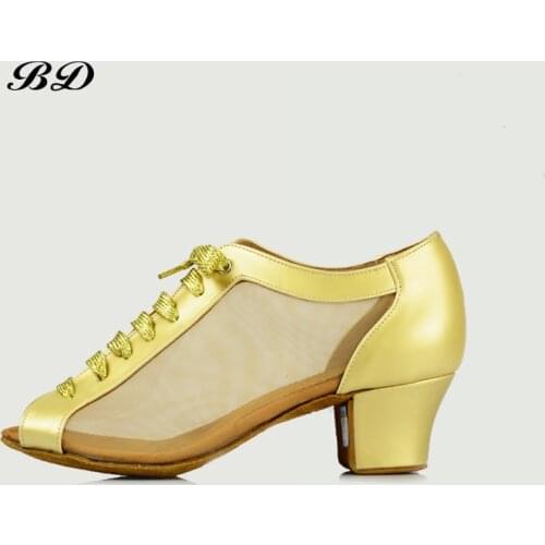 BD T45 Dance Shoes Ballroom Women Latin shoes Dancing Teachers Coaches SHOE Tango Genuine Leather Mesh Straight Sole HEEL 5 CM