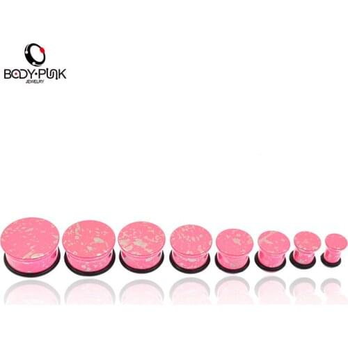 BODY PUNK Ear Expander Ear Piercing 1 Pair of Acrylic Pink Ear Plugs Tunnels Gauges Expander Body Piercing Jewelry SPLG 004 P