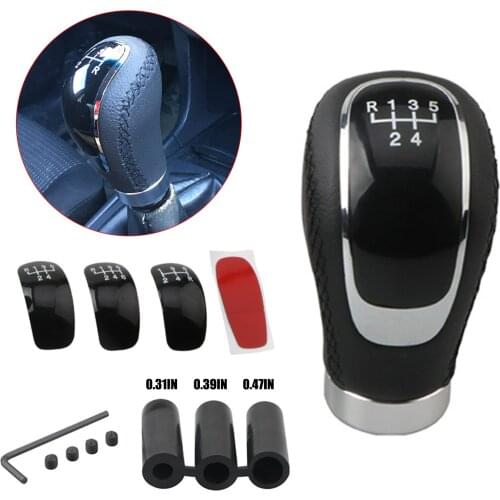 5/6 Speed Universal Car PU Leather Gear Shift Knob Manual Transmission with Gear Knob replaceable Cap Cover Shifter Lever