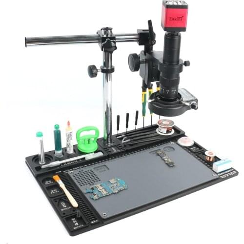 13MP HDMI VGA Video Microscope Camera Sets 120X/180X/300X C-Mount Lens Big Workbench Table For Phone PCB SMD Welding Repair