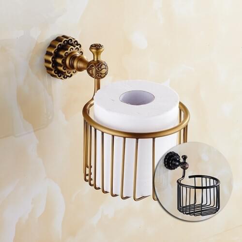 Antique Bronze Toilet Paper Holder Brass Roll Tissue Rack Roll Holder Carved paper box Shelf basket toilet Accessores