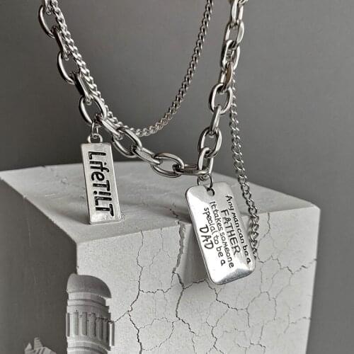 Vintage Style Men Punk Layered Letter Chains Dog Tag Pendants Necklaces Long Collars Thick Chain Necklaces Hip Hop Women Jewelry