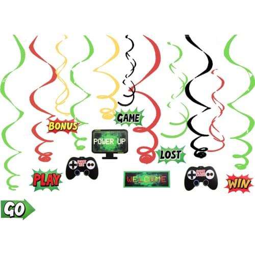 Play Games Theme Hanging Swirl Decorations DIY Spiral Ornaments for Kids Children Birthday Video Game Party Supplies