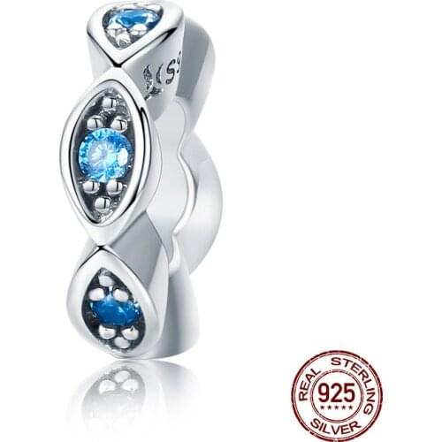 Womak Blue Zircon Eye Charm fit 3MM Bracelet Original Beads for Women 925 Sterling Silver Jewelry Gift Free Shipping