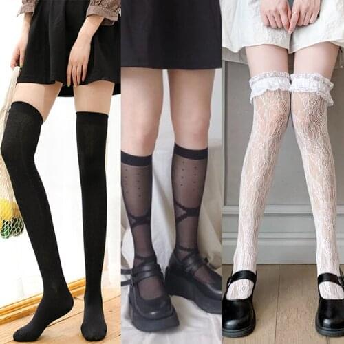 JK Woman Socks Cute Black White Velvet Lolita Long Solid Color Knee High Socks Fashion Kawaii Cosplay Sexy Nylon Skirt Stockings