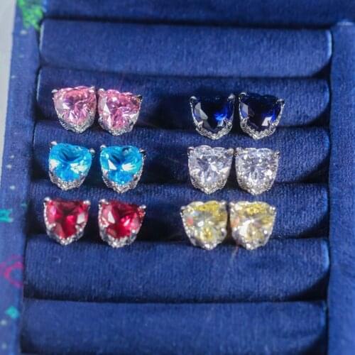 SLJELY High Quality Fashion S925 Sterling Silver Shining Clear Multicolor Love Heart Stud Earrings Women Luxury Brand Jewelry