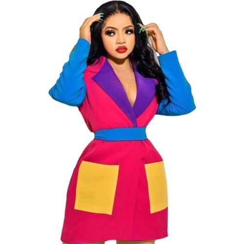 Autumn winter dresses women L 5XL large size stitching contrast pocket jacket vestidos mujer plus size party short prom dress