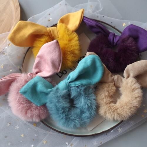 1PC Autumn Winter Cute Plush Cloth Art Rabbit Ear Womens Elastic Hair Bands Fashion Girls Ponytail Hair Accessories HeadWear