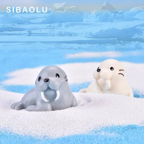 2pcs White Grey Walrus figurine sea animal model fairy garden sandbox home miniature ornament decoration DIY accessory New 2020