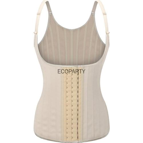 25 Steel Bones Latex Waist Trainer Vest 3 Hooks Shinning Rubber Corset Women Plus Size Black Nude Corselet