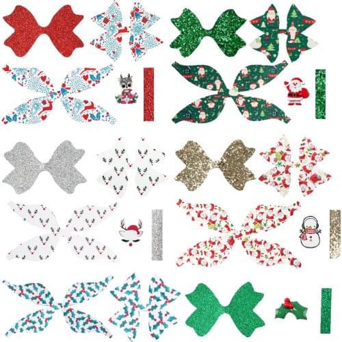 4-5Set/Pack Halloween Dog Faux Synthetic Leather Bow-knot Kit DIY Hair Bow Making For Bow-knot Material Without Clips