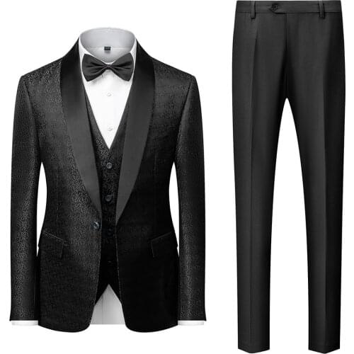 Black Men Wedding Suits 2021 Latest Coat Vest Pant Designs Elegant 3 Pieces Mens Formal Business Suits 5XL