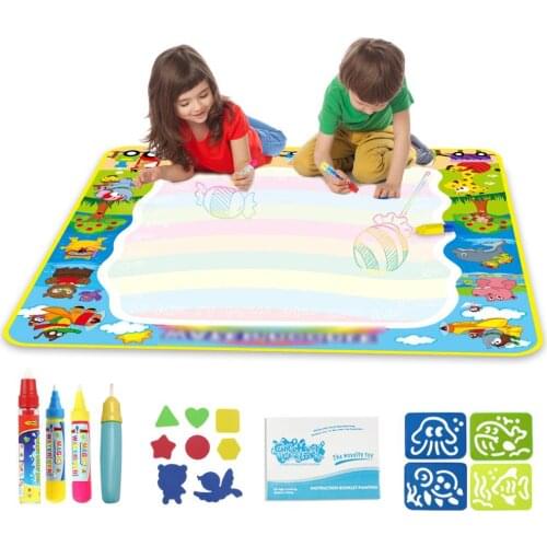 100*100cm Kids Funny Animal Magic Water Doodle Mat with 3 Pens & 1 Stamp Set Coloring Drawing Mat Painting Board Educational Toy