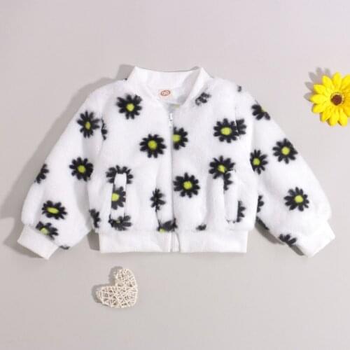 Kids Coat, Girls Flower Print Long Sleeve Jacket with Zipper and Pockets for Spring Fall, 2-7 Years