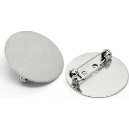 DoreenBeads Zinc Metal Alloy + Alloy Brooches Findings Round silver color Cabochon Settings(Fits 25mm)25mm(1")x 25mm(1"),2 PCs