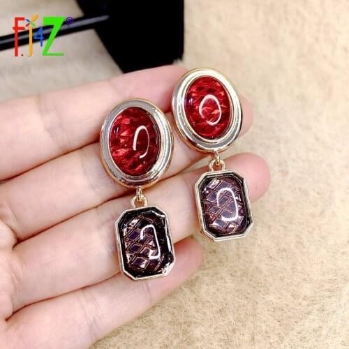 F.J4Z 2021 Trend Brand Earrings for Women Fashion Geometric Resin Stone Statement Earring Lady Cocktail Jewelry Dropship