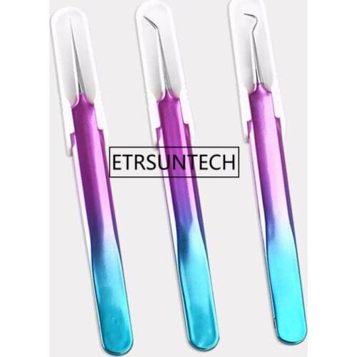 Stainless Steel Blackhead Acne Blemish Pimple Extractor Remover Needles Process of plating color titanium Clip Tweezer F1291