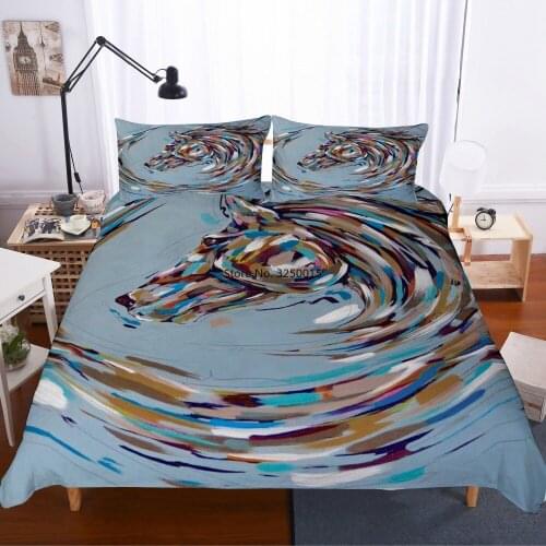 2/3PCS Horse Bedding Set Running Animal Printed Duvet Cover Set Pillowcase Bed Sets Home Bedspread Queen King Size Bedclothes