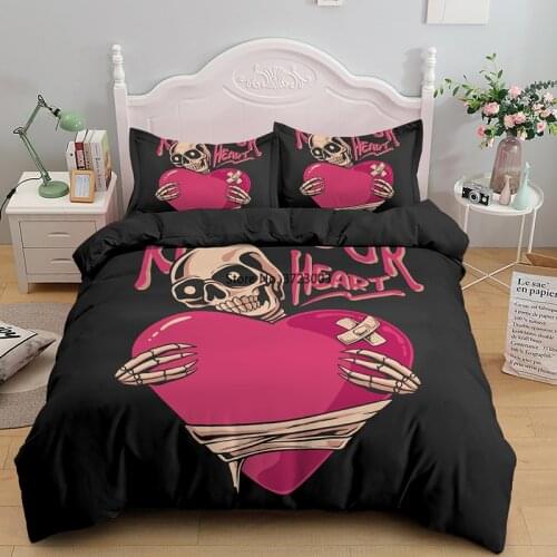 Hot Pink Skeleton Bedding Set Fashion Bedroom Decor Queen King Single Size Down Quilt Cover with Pillowcase