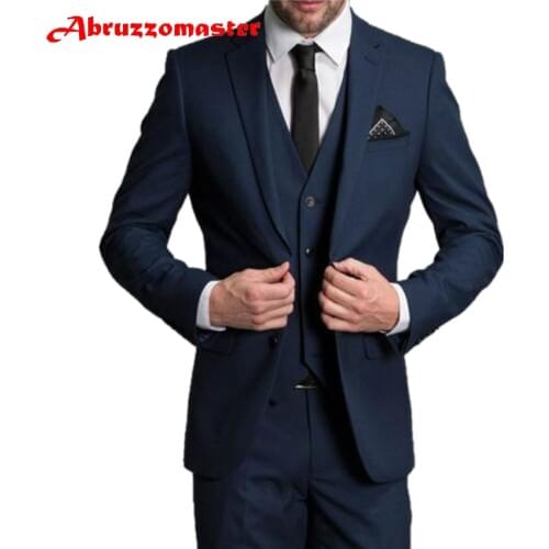 Abruzzomaster Navy Blue Wedding Suits Custom Made Man Suits 3 Piece Suits Mens Wedding Suits Groom Tuxedos Jacket+pants+vest