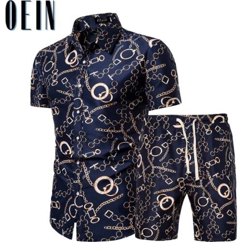 OEIN Mens Summer Set 2021 Hawaiian Floral Shirts + Beach Shorts 2 Pieces Sets Quick Dry Fashion Tracksuit Male Sets Ropa Hombre