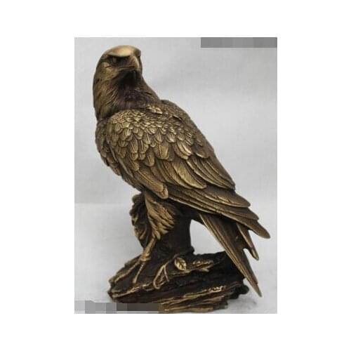 Copper Brass CHINESE crafts Asian 9" Ferocious Chinese Bronze Lifelike Arabia Hawk Eagle Bird Figures Statue