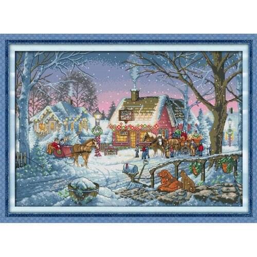Winter scenery cross stitch kits DIY warm snow township pattern 14CT 11CT printed canvas cotton thread embroidery set home decor