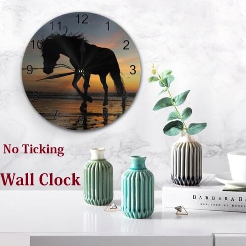 Horses Aniaml Wall Clocks Round Clocks Numeral Digital Dial Mute Silent Digital Kitchen Clocks Wall Battery Operated Living Room