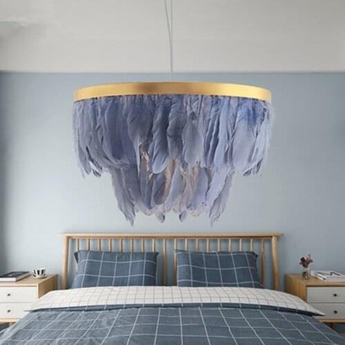 Nordic Feather Pendant Lamp Light Romantic Fabric Chandelier INS Fairy Feather Ceiling Hanging Lighting Suspension