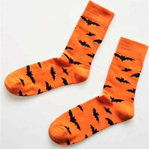 2Pairs Fashion Socks Halloween Funny Socks Cotton Socks Pumpkin Bats Pattern Socks Cosplay Outfit Accessories for Men Women