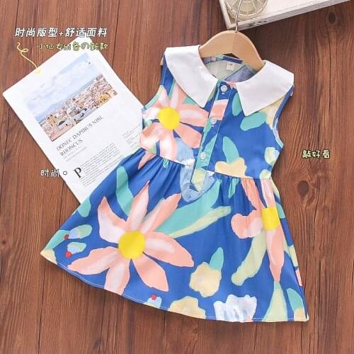 2021 New Sweet Childrens Princess Dress French Small Lapel Sleeveless Girls Dress
