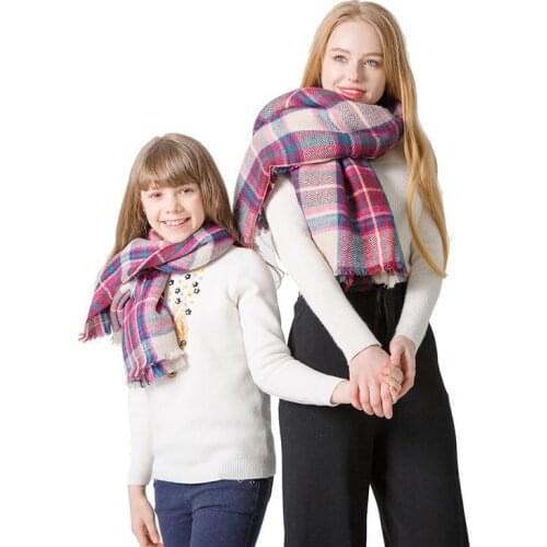 Parent-child Autumn Winter New Cashmere Pashmina Shawl Scarves Plaid Square Fringed Shawl Scarf Soft Colorful Bufanda Muffler